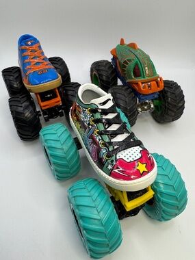 Hot Wheels Monster Trucks Lot of 3: Sneakerhead & Tiger Shark 1:64